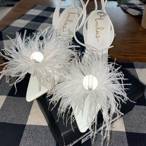 Lulus Harlee white feather heels